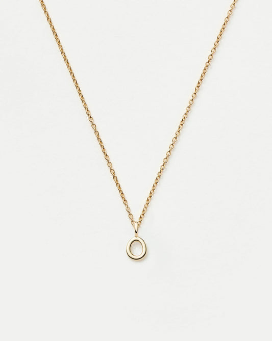 Solid Gold Initial Mini Pendant Necklace - O