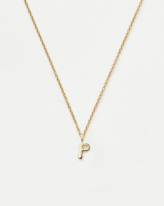 Solid Gold Initial Mini Pendant Necklace - P