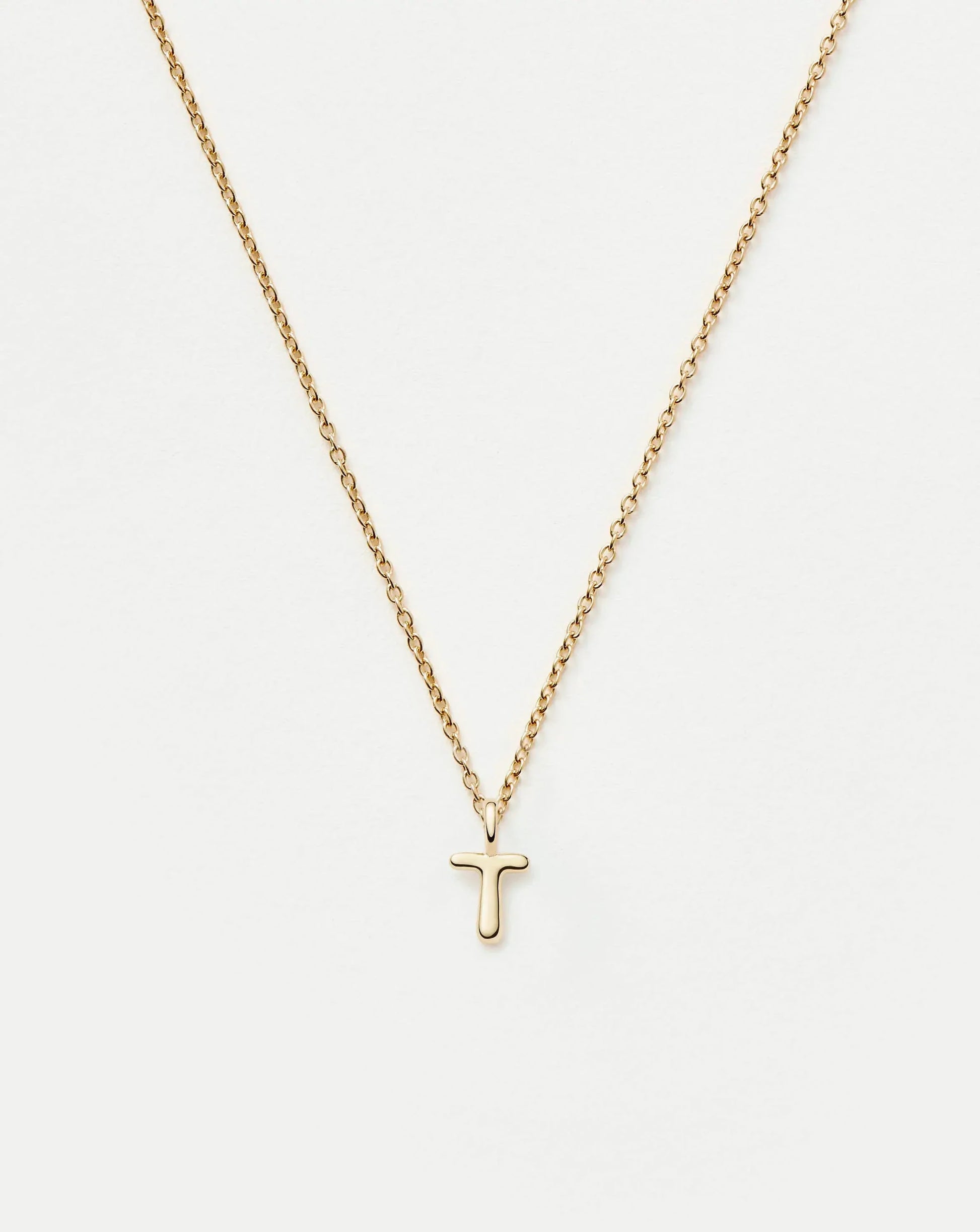 Solid Gold Initial Mini Pendant Necklace - T