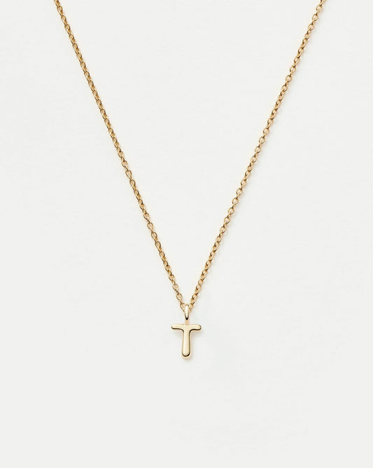 Solid Gold Initial Mini Pendant Necklace - T
