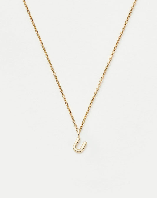Solid Gold Initial Mini Pendant Necklace - U