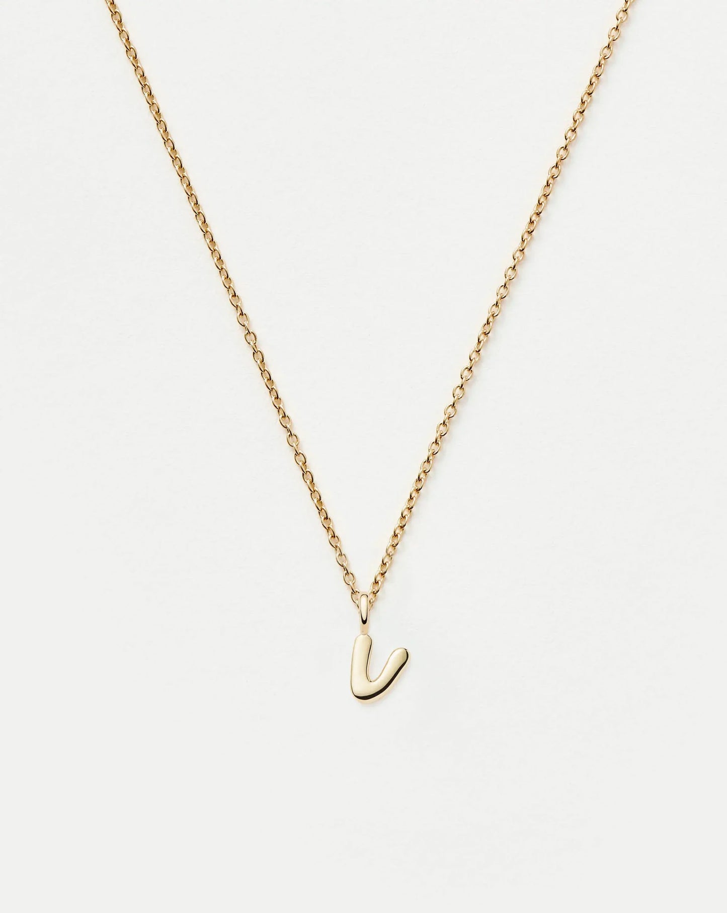 Solid Gold Initial Mini Pendant Necklace - V