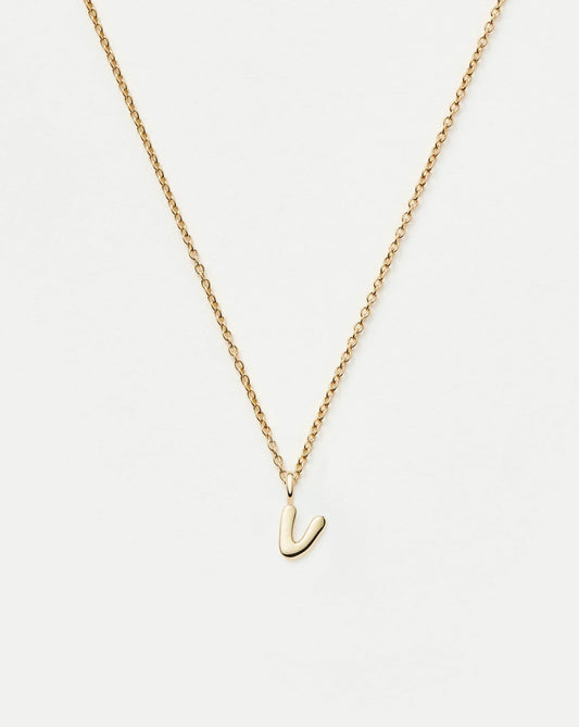 Solid Gold Initial Mini Pendant Necklace - V