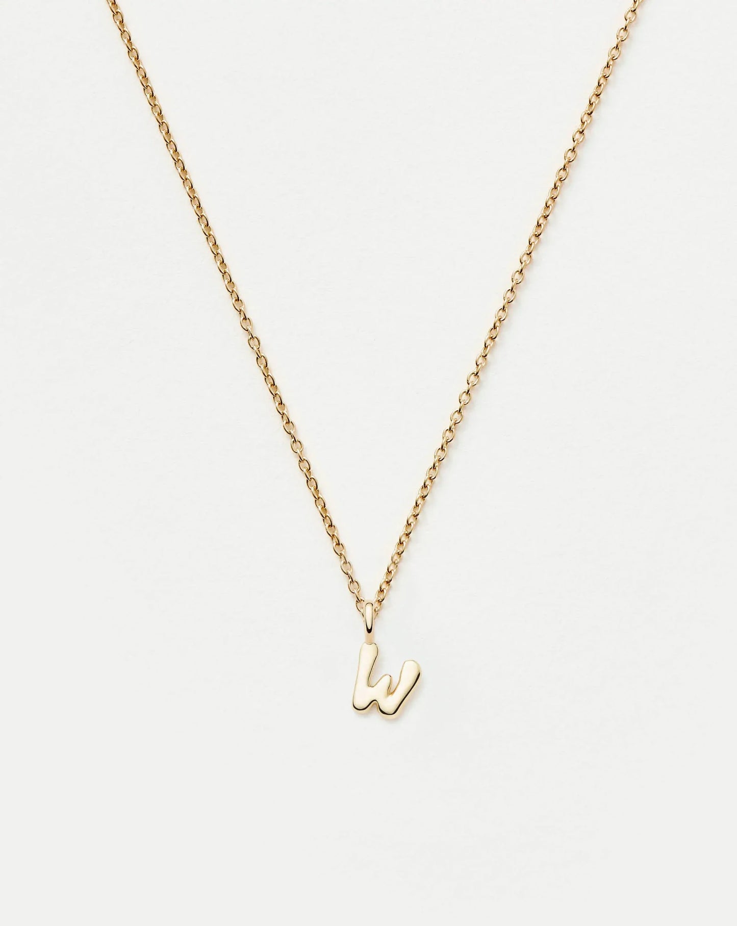 Solid Gold Initial Mini Pendant Necklace - W