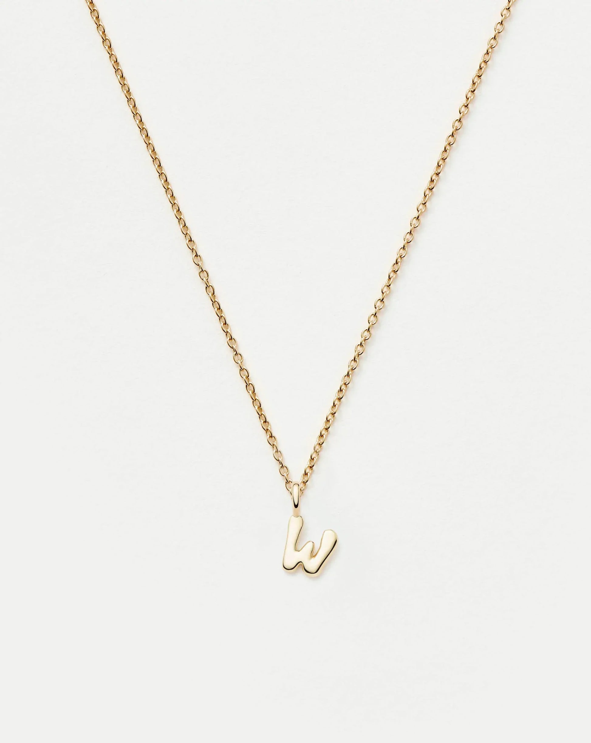 Solid Gold Initial Mini Pendant Necklace - W