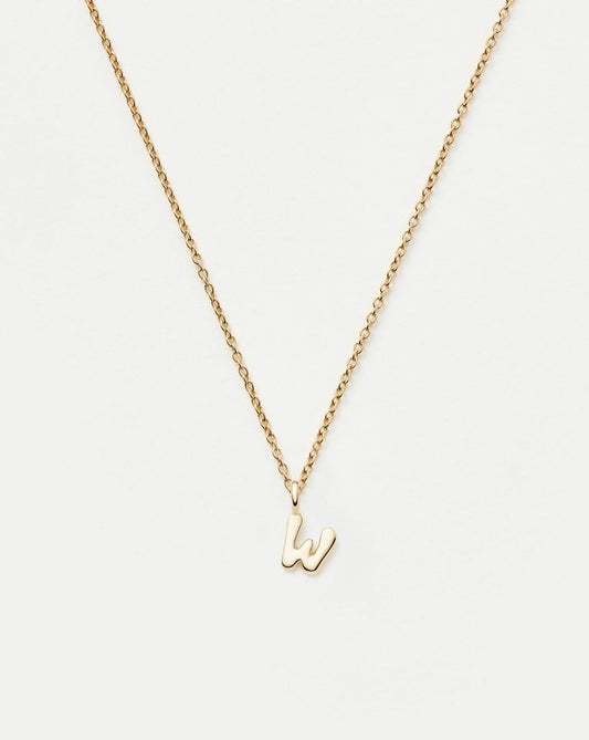 Solid Gold Initial Mini Pendant Necklace - W