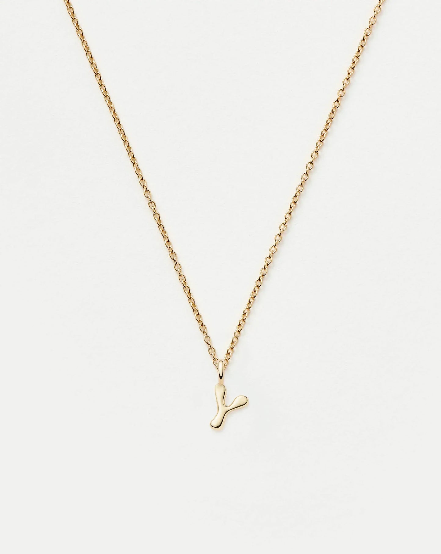 Solid Gold Initial Mini Pendant Necklace - Y