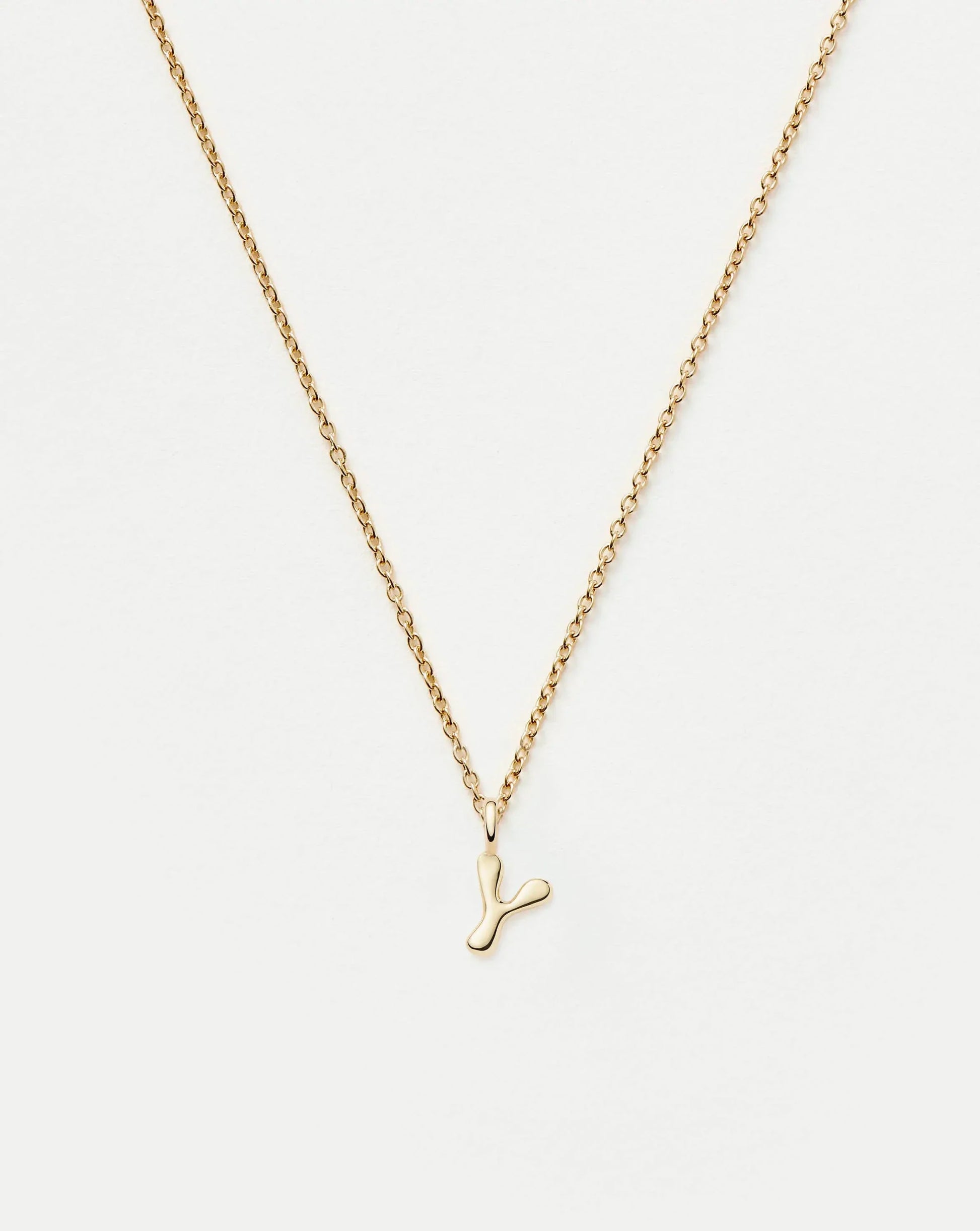 Solid Gold Initial Mini Pendant Necklace - Y