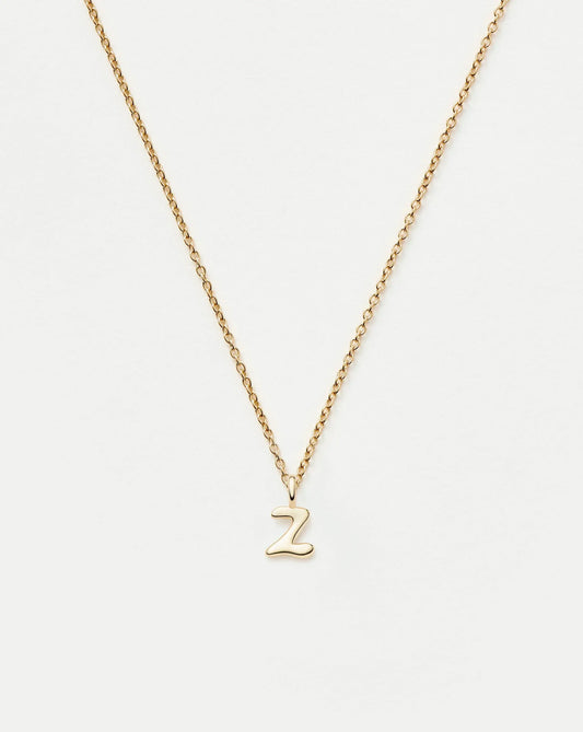 Solid Gold Initial Mini Pendant Necklace - Z