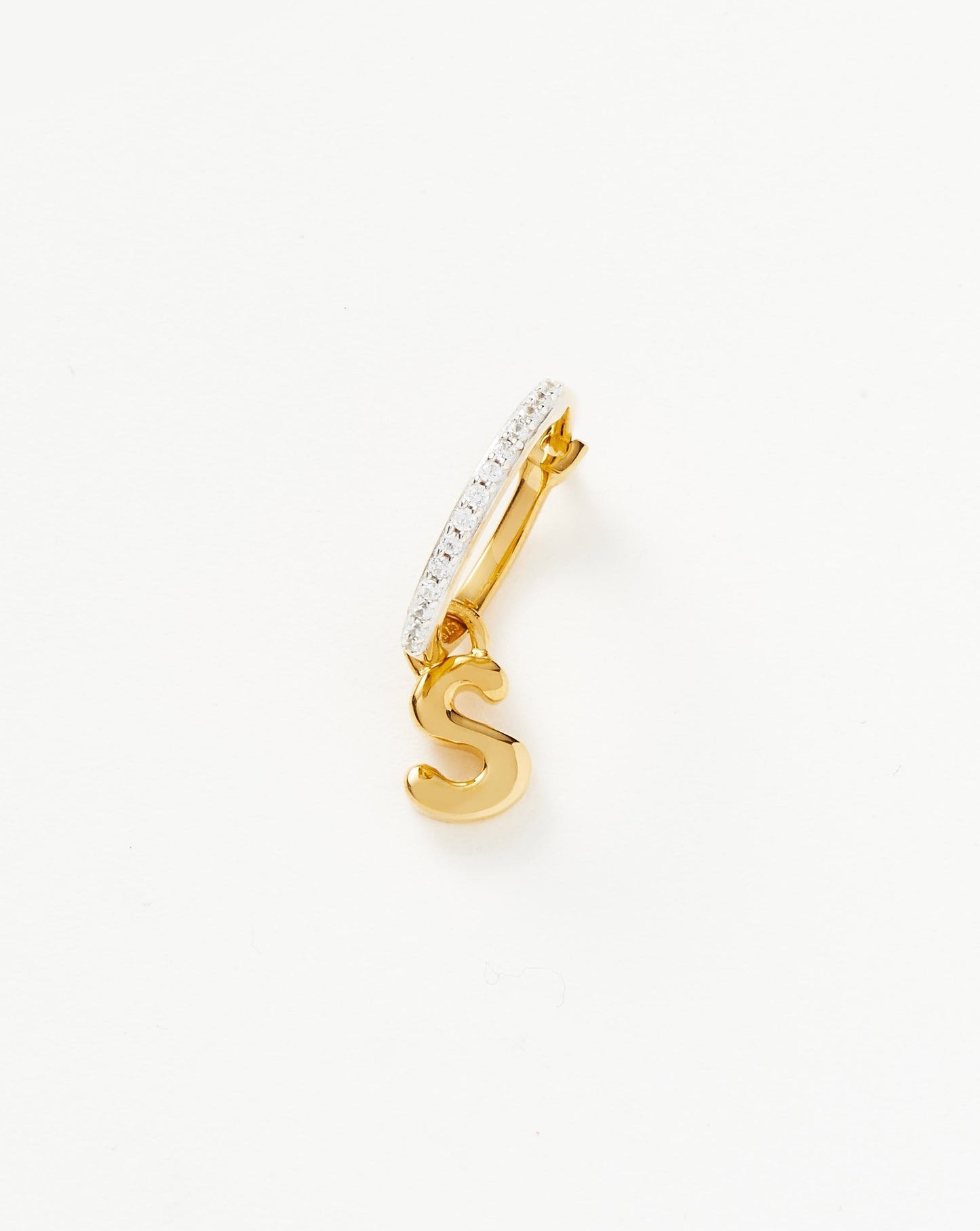 Initial Single Charm Hoop Earring - Initial S