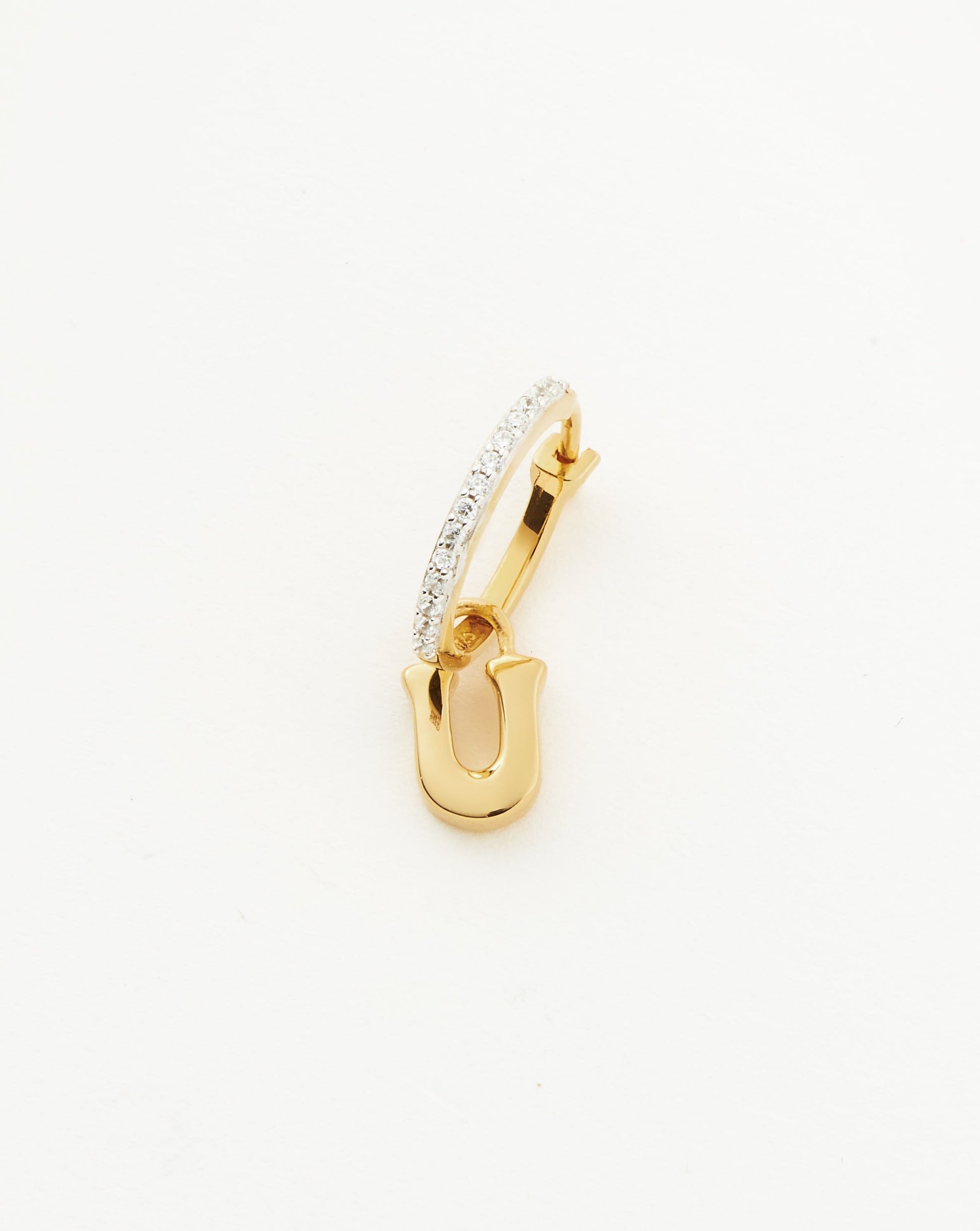 Initial Single Charm Hoop Earring - Initial U