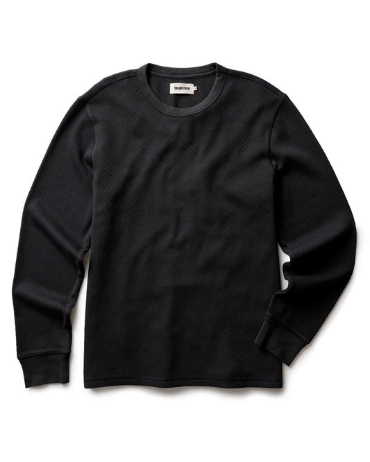 The Organic Cotton Crew in Faded Black Waffle
