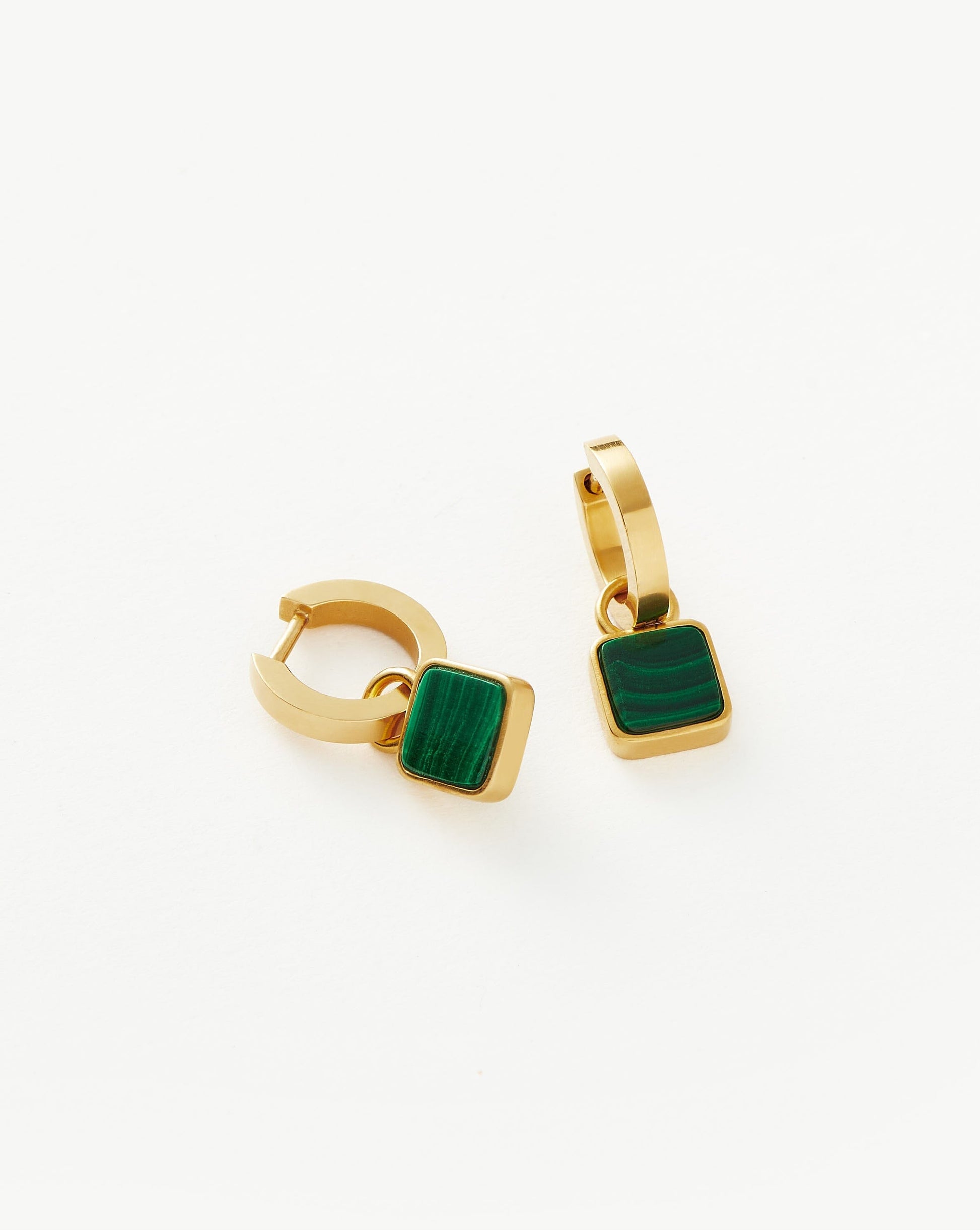 Lucy Williams Square Malachite Charm Hoop Earrings