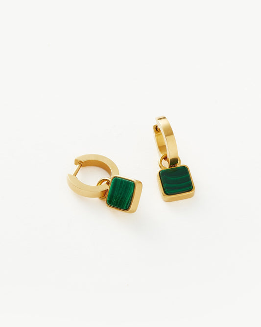 Lucy Williams Square Malachite Charm Hoop Earrings