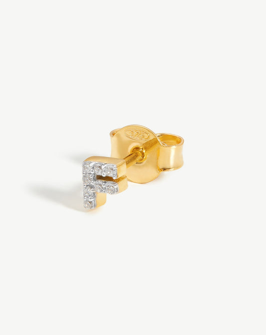 Pave Initial Single Stud Earring - Initial F