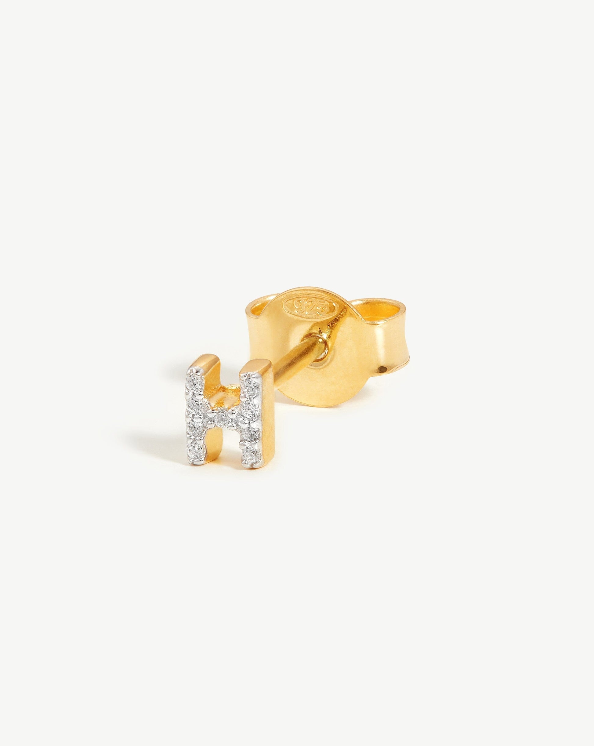 Pave Initial Single Stud Earring - Initial H