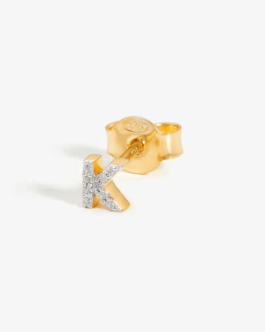 Pave Initial Single Stud Earring - Initial K