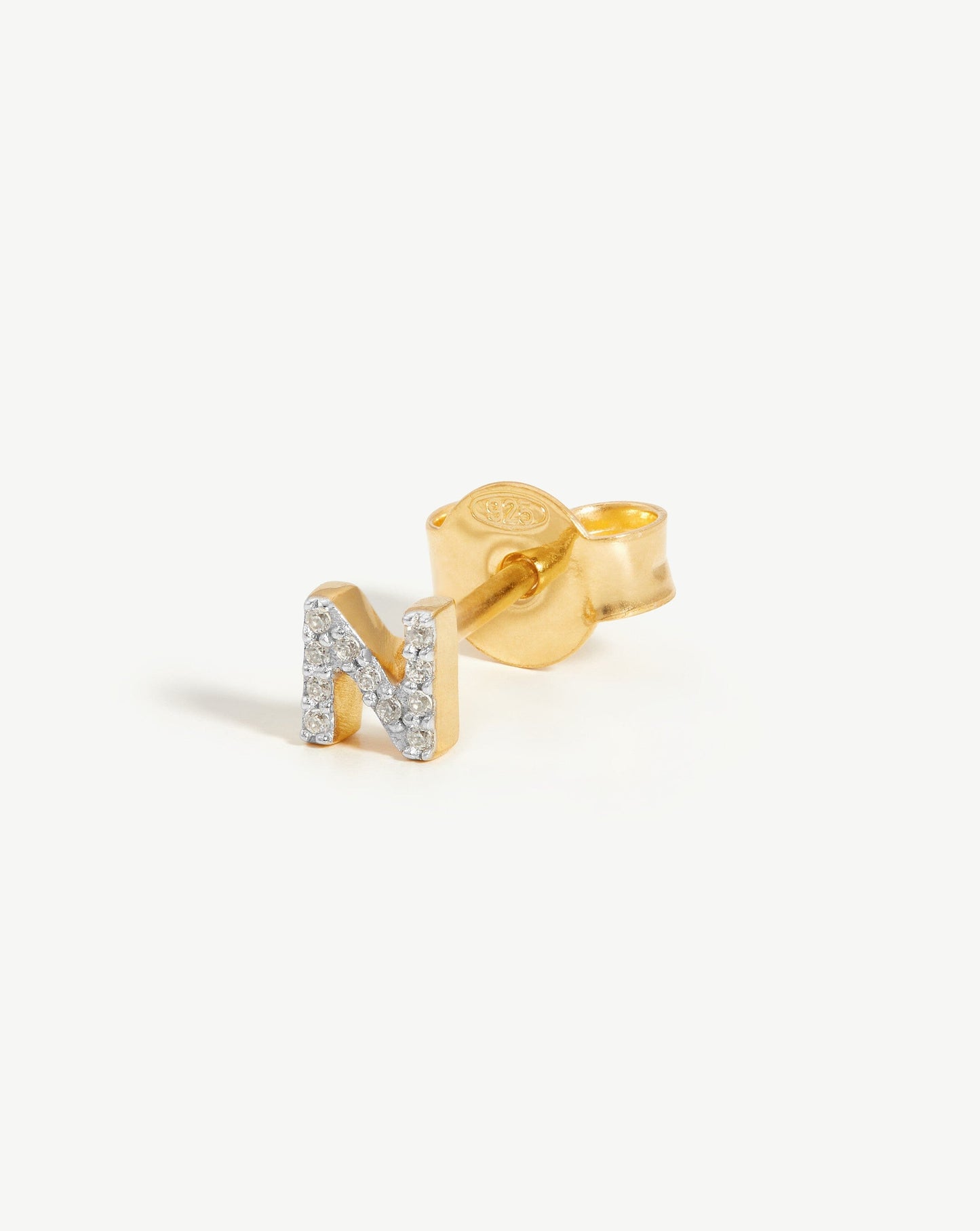 Pave Initial Single Stud Earring - Initial N