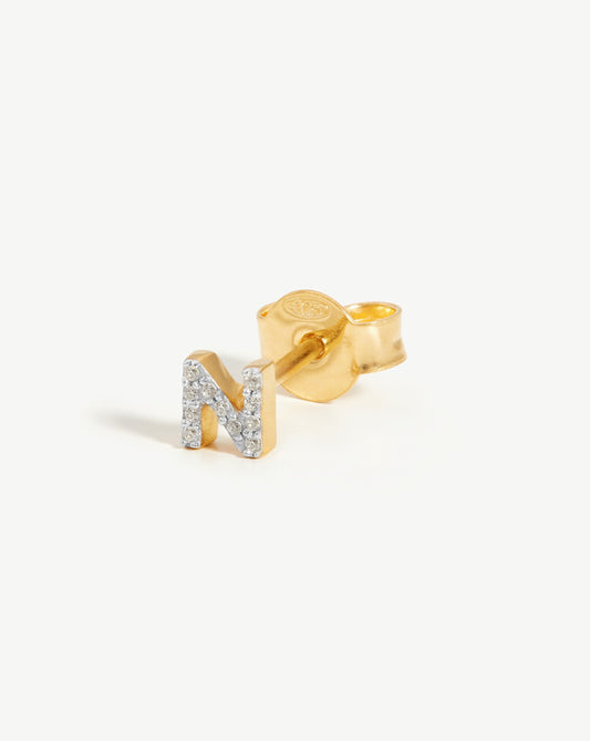 Pave Initial Single Stud Earring - Initial N