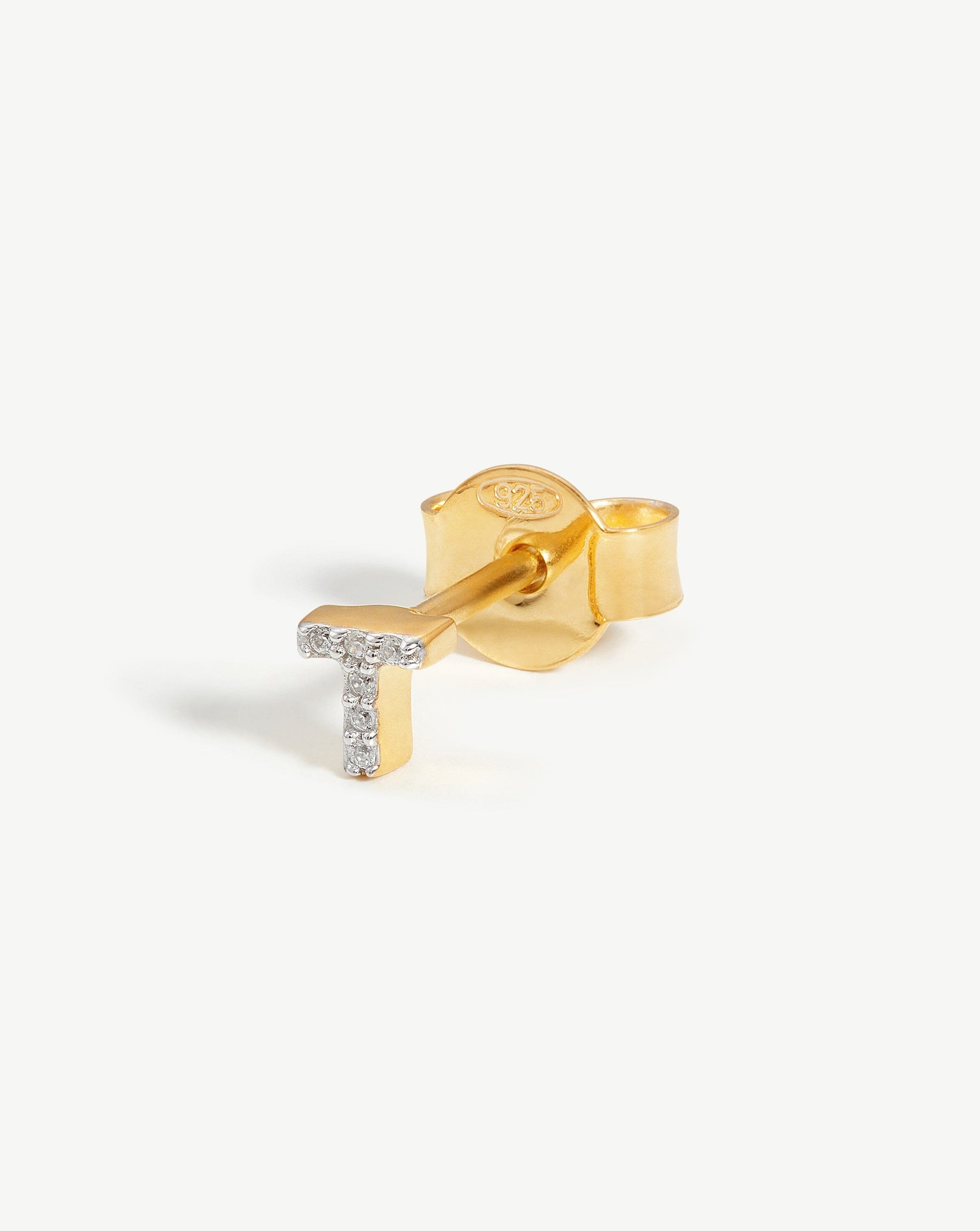 Pave Initial Single Stud Earring - Initial T