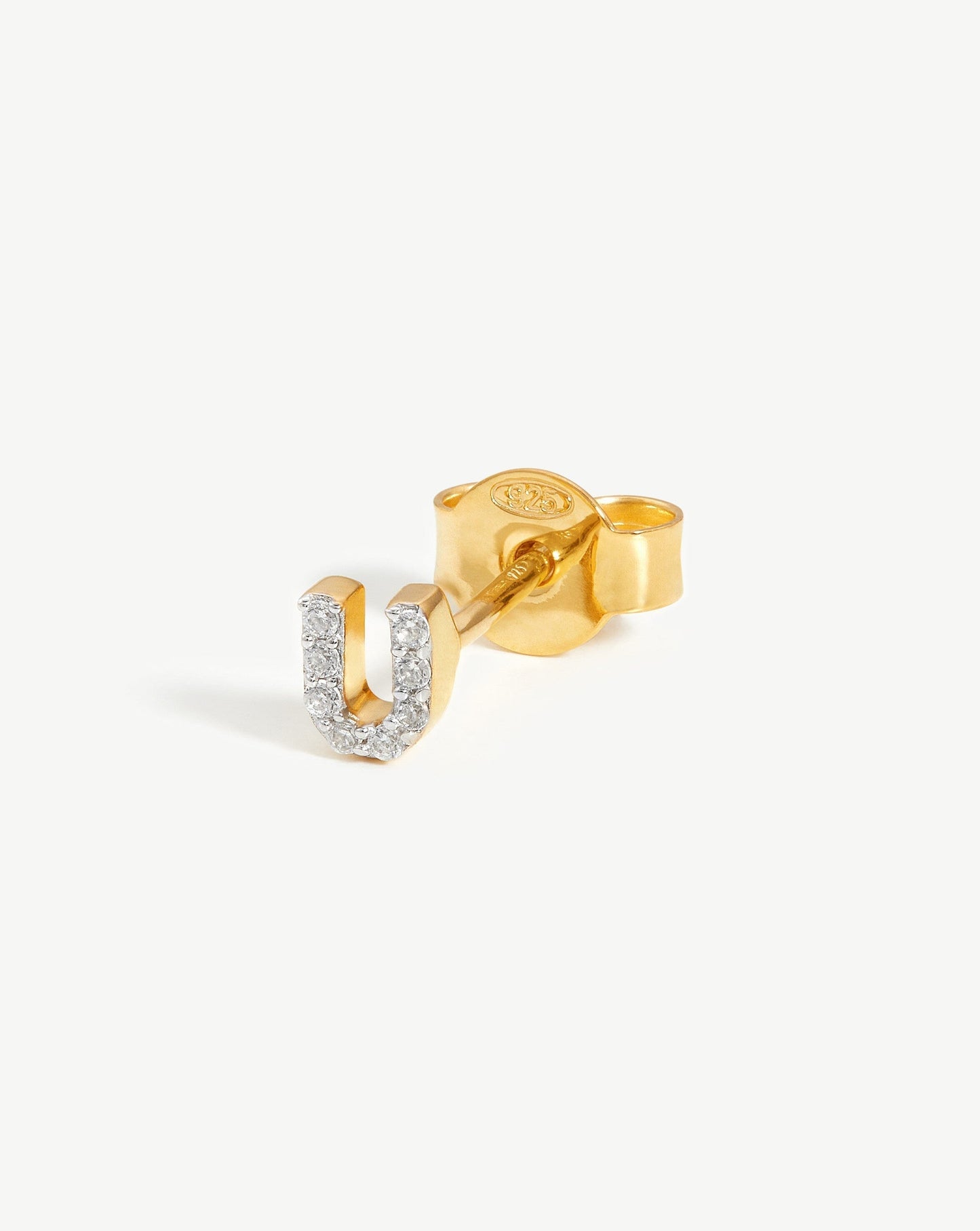 Pave Initial Single Stud Earring - Initial U