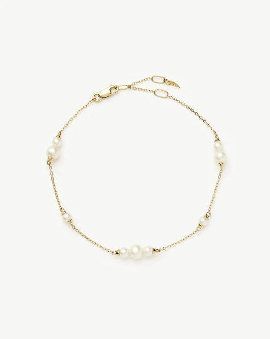 Solid Gold Pearl Chain Bracelet