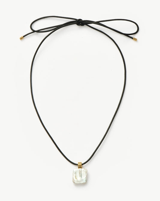 Square Pearl Pendant Cord Necklace